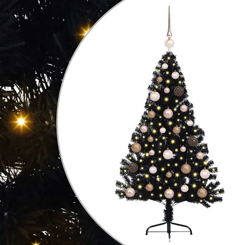 Dirbtinis prieššventinis eglutė su šviesomis Juoda 120 cm PVC