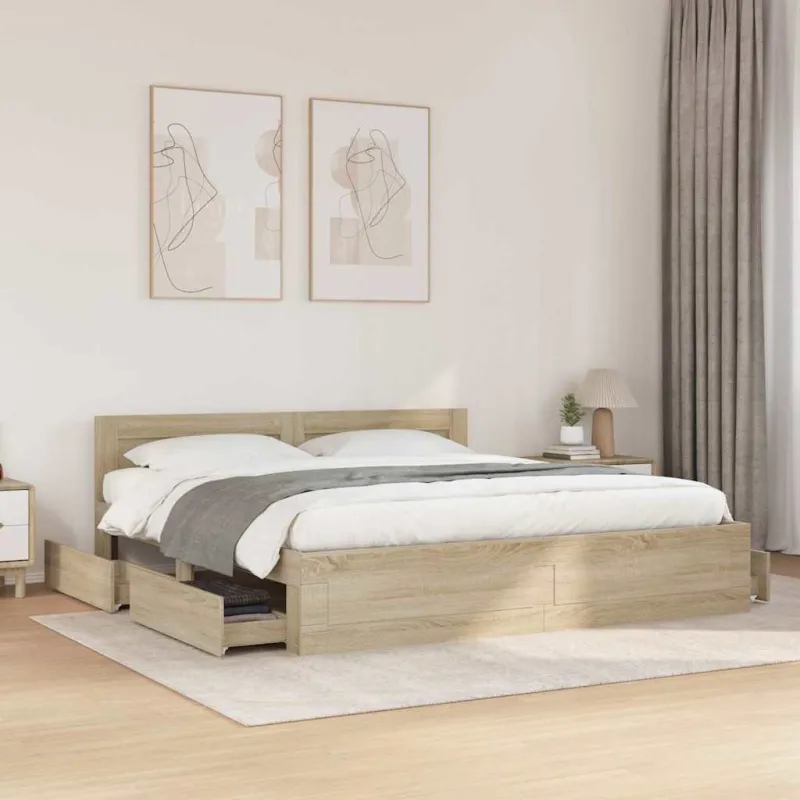 Lovos rėmas 2 pcs Sonoma 193 x 203 cm Apdirbta mediena