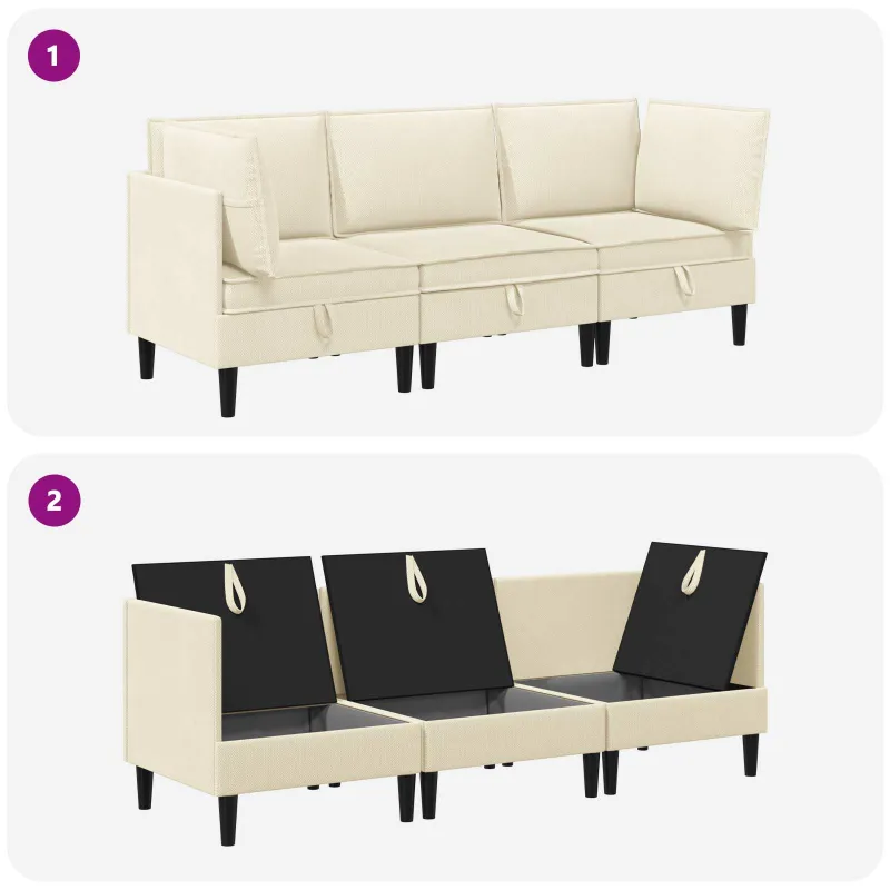 Svetainės baldų komplektas 3 pcs Kreminė Audinys