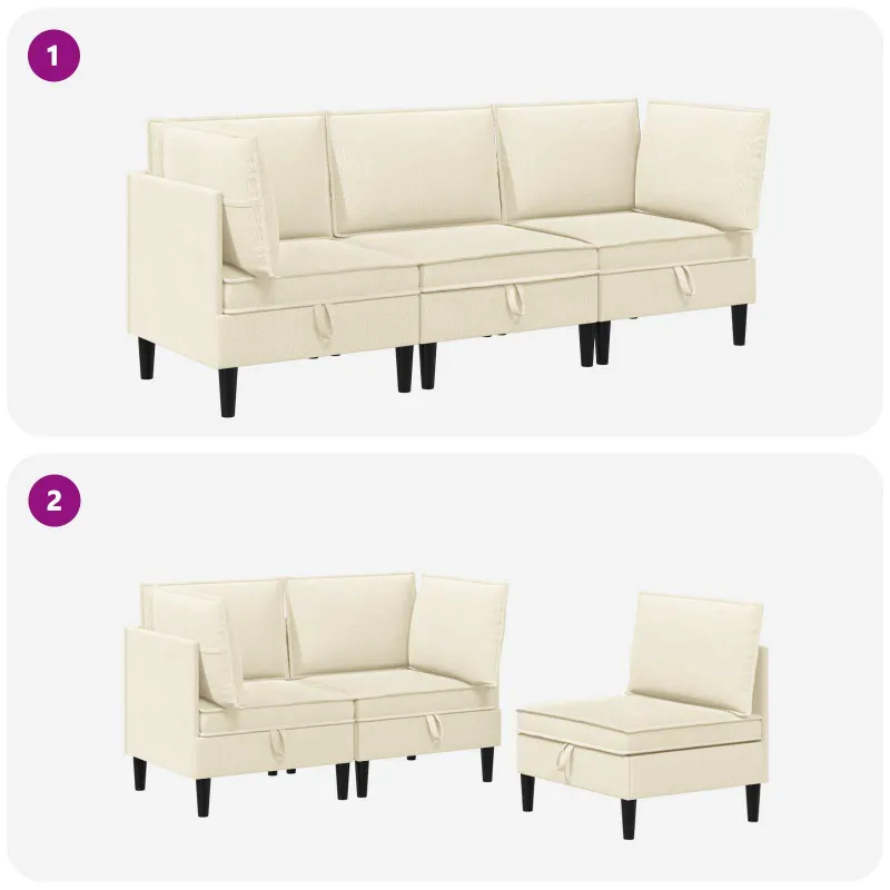 Svetainės baldų komplektas 3 pcs Kreminė Audinys