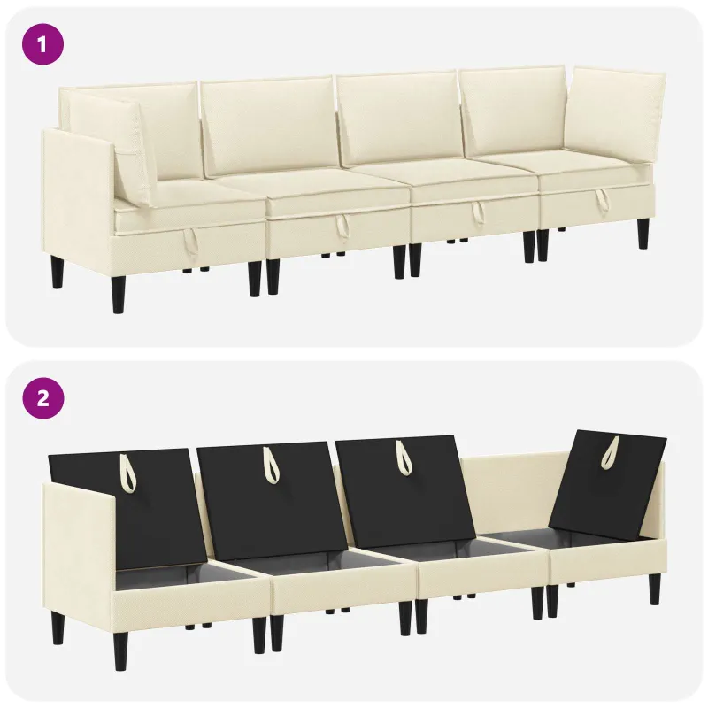 Svetainės baldų komplektas 4 pcs Kreminė Audinys