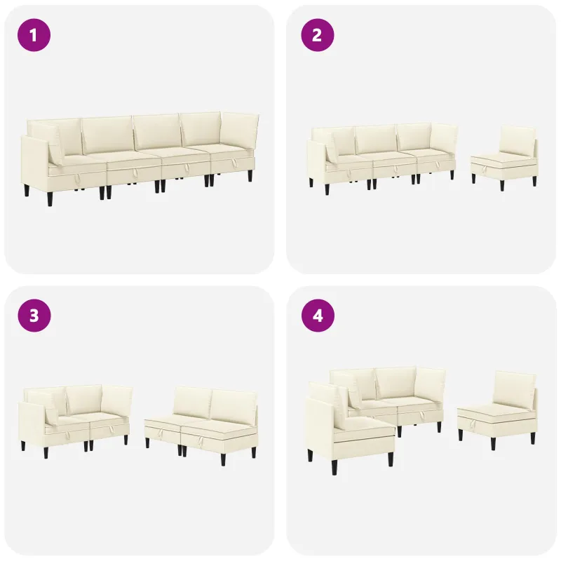 Svetainės baldų komplektas 4 pcs Kreminė Audinys