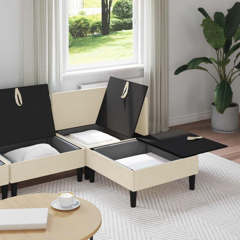 Svetainės baldų komplektas 4 pcs Kreminė Audinys