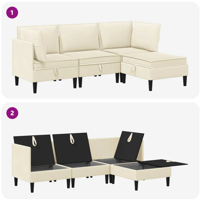 Svetainės baldų komplektas 4 pcs Kreminė Audinys
