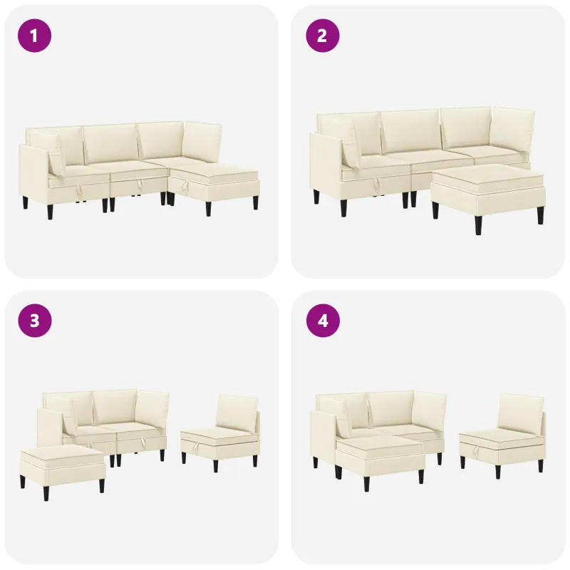 Svetainės baldų komplektas 4 pcs Kreminė Audinys