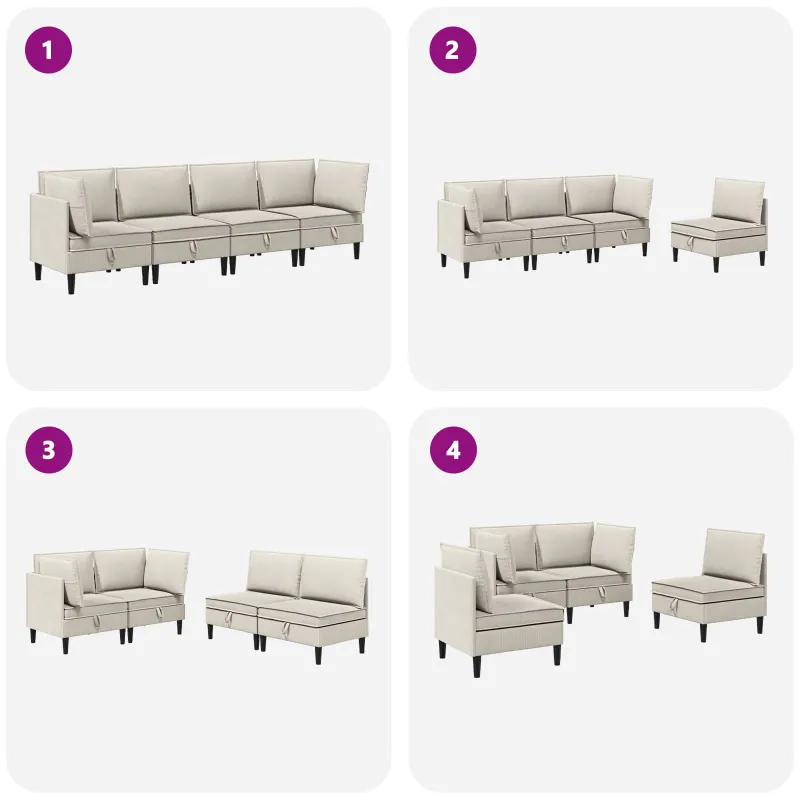 Svetainės baldų komplektas 4 pcs Avižinė Audinys
