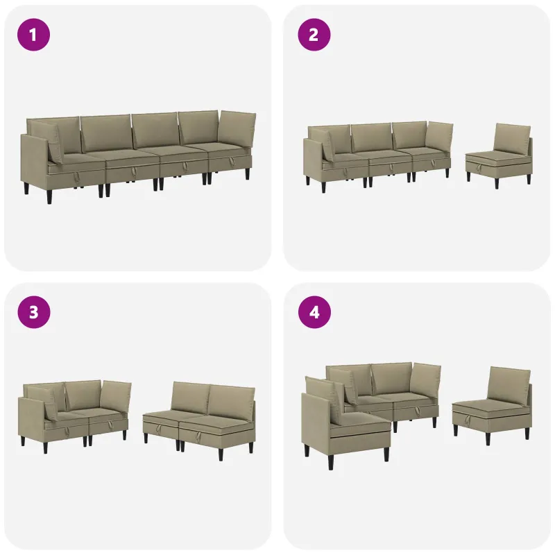 Svetainės baldų komplektas 4 pcs Chaki Audinys