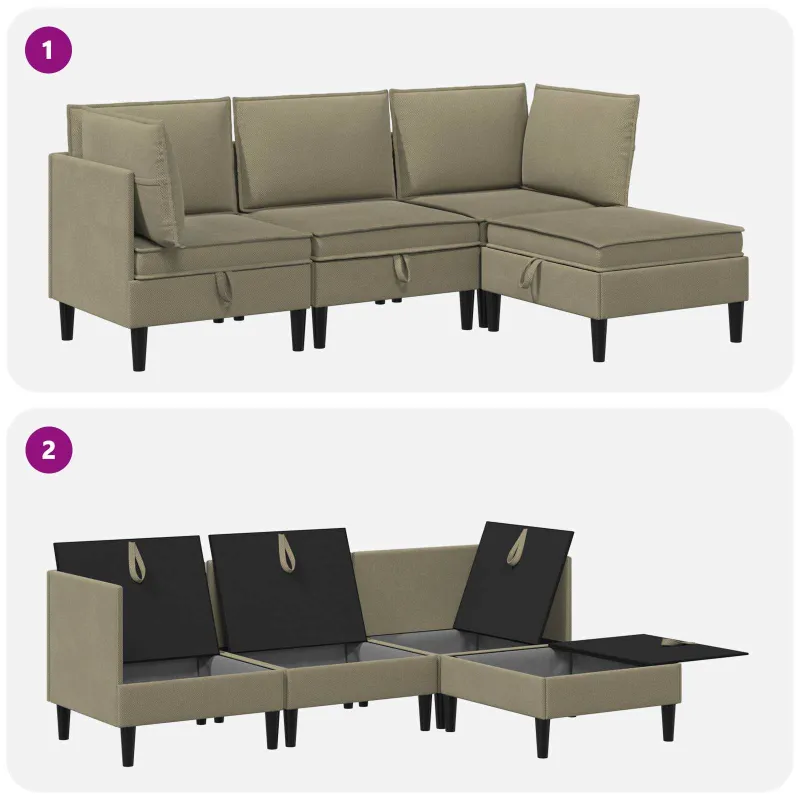 Svetainės baldų komplektas 4 pcs Chaki Audinys