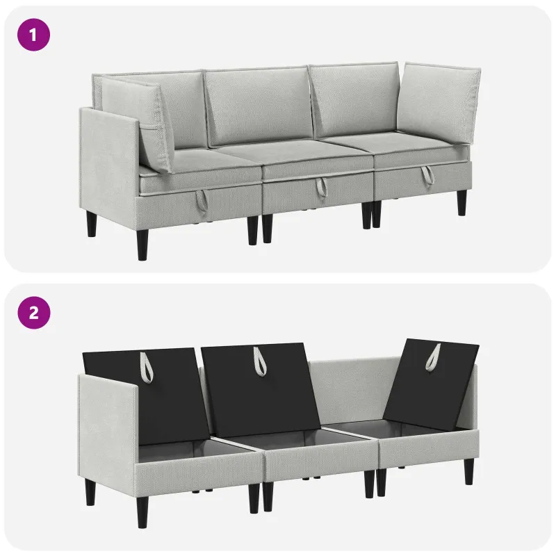 Svetainės baldų komplektas 3 pcs Šviesiai pilka Audinys