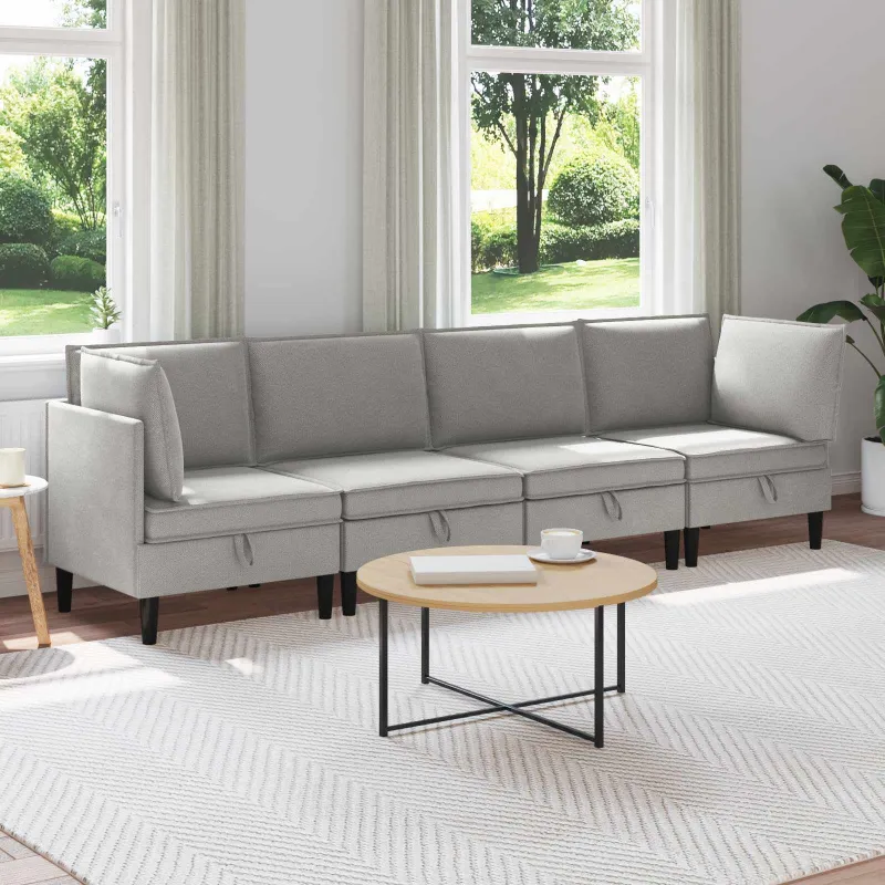 Svetainės baldų komplektas 4 pcs Šviesiai pilka Audinys