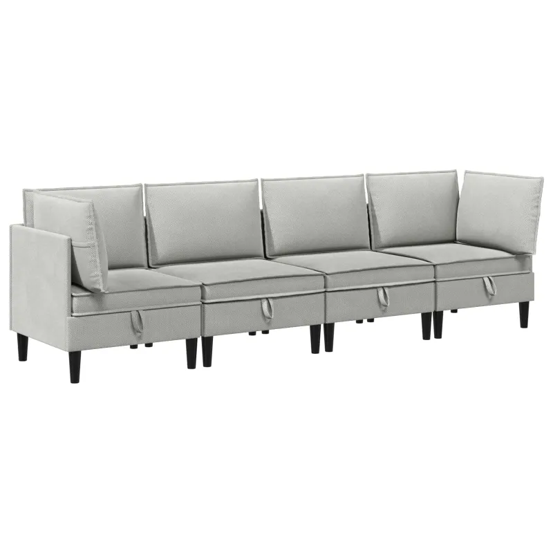 Svetainės baldų komplektas 4 pcs Šviesiai pilka Audinys