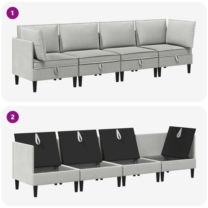 Svetainės baldų komplektas 4 pcs Šviesiai pilka Audinys