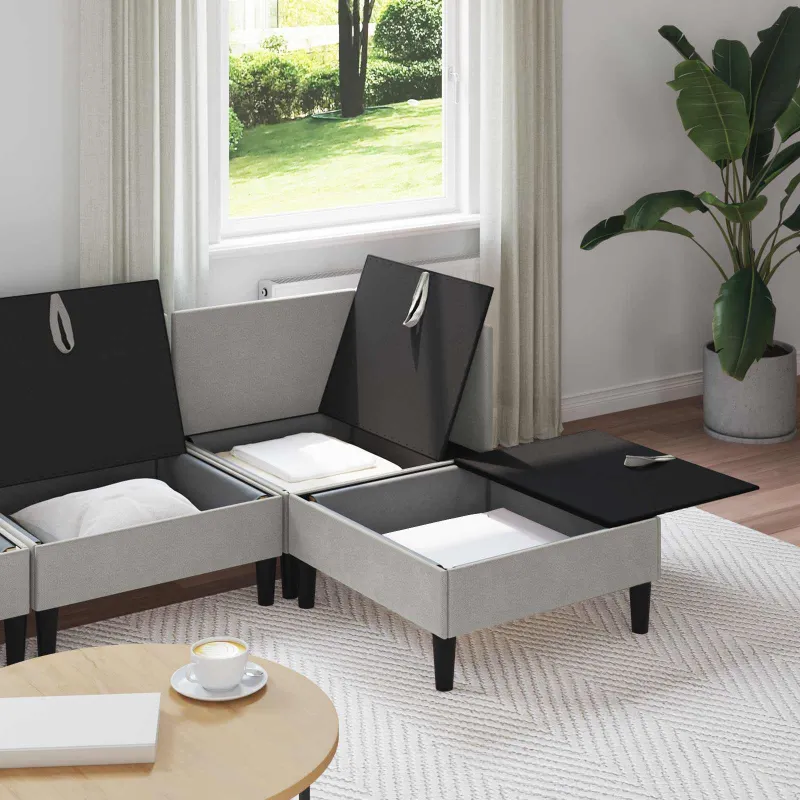 Svetainės baldų komplektas 4 pcs Šviesiai pilka Audinys