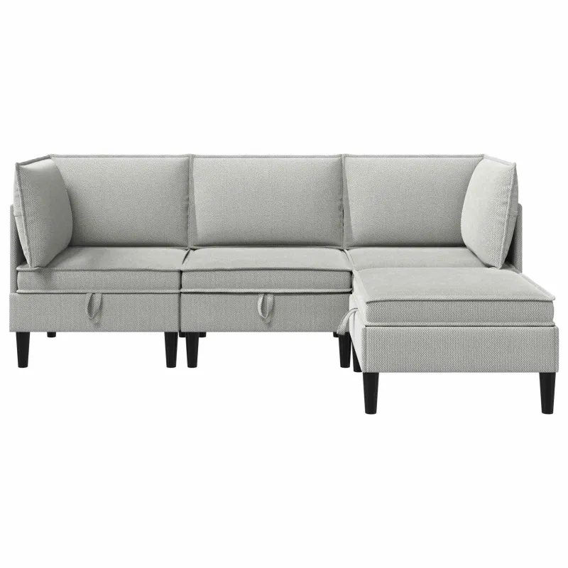 Svetainės baldų komplektas 4 pcs Šviesiai pilka Audinys