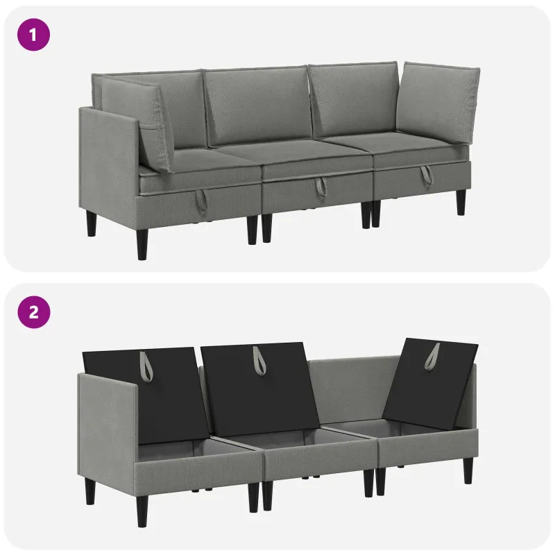 Svetainės baldų komplektas 3 pcs Tamsiai pilka Audinys