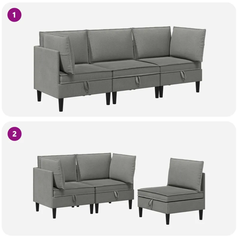Svetainės baldų komplektas 3 pcs Tamsiai pilka Audinys