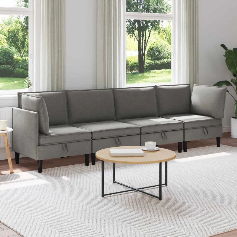 Svetainės baldų komplektas 4 pcs Tamsiai pilka Audinys