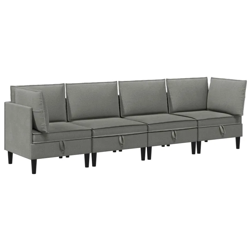 Svetainės baldų komplektas 4 pcs Tamsiai pilka Audinys