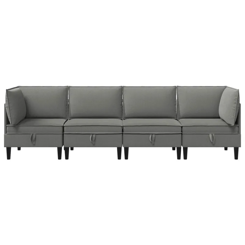 Svetainės baldų komplektas 4 pcs Tamsiai pilka Audinys