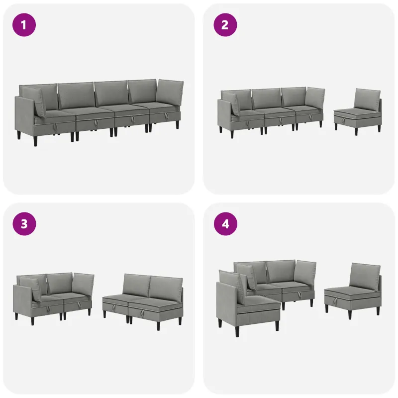 Svetainės baldų komplektas 4 pcs Tamsiai pilka Audinys