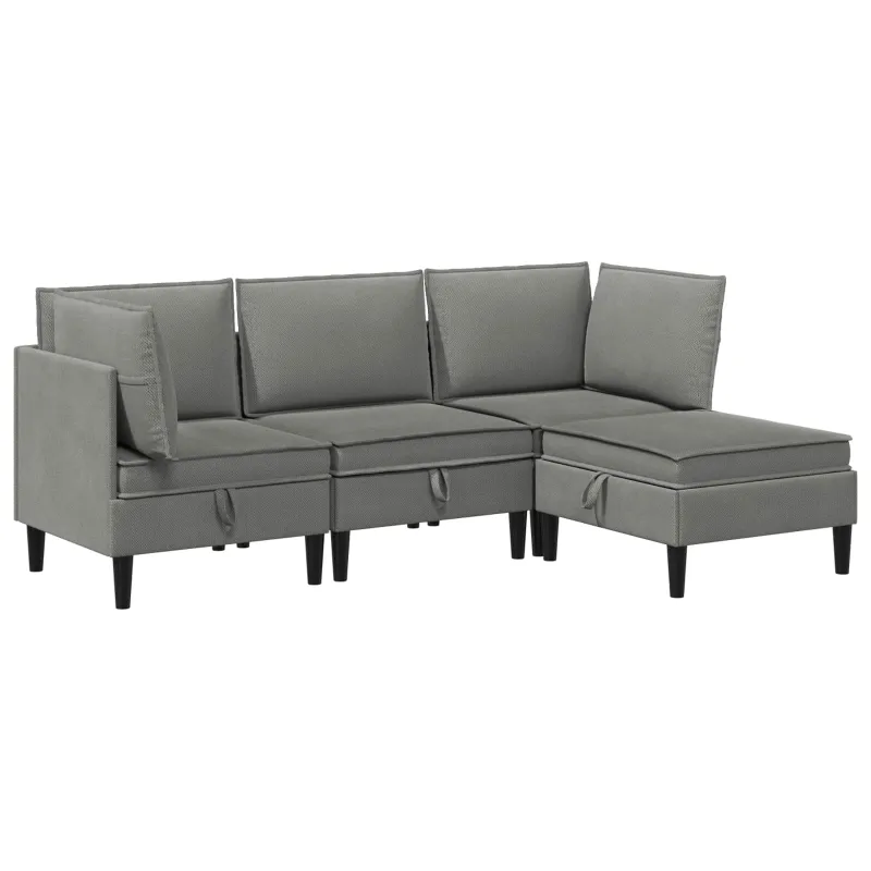 Svetainės baldų komplektas 4 pcs Tamsiai pilka Audinys