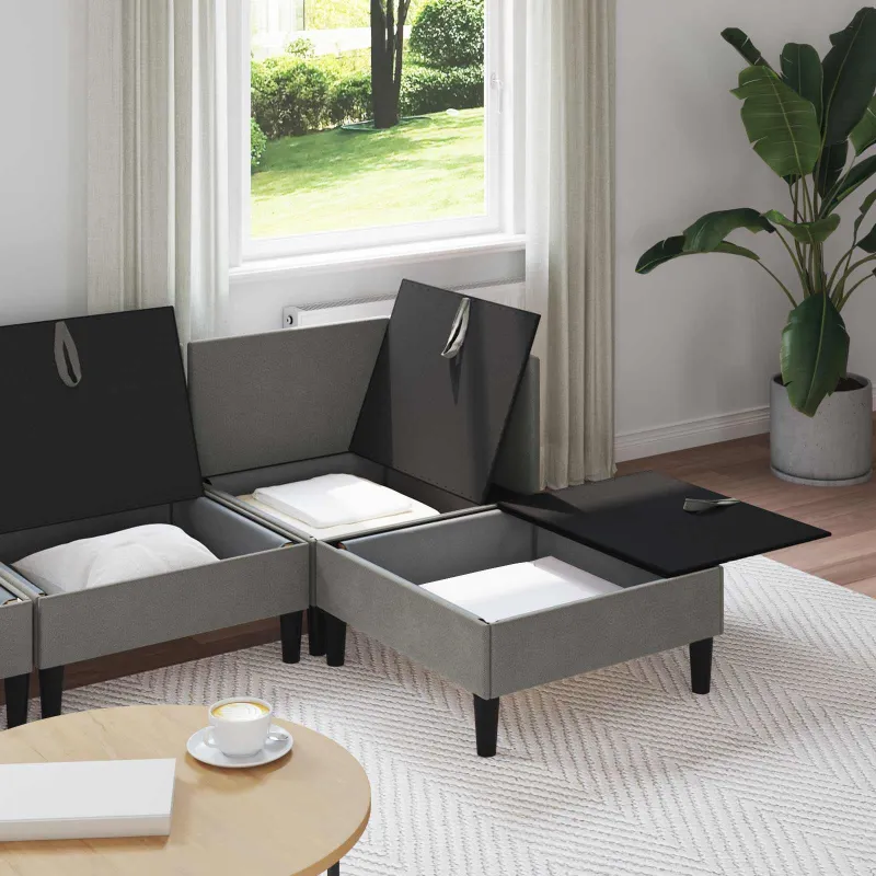 Svetainės baldų komplektas 4 pcs Tamsiai pilka Audinys