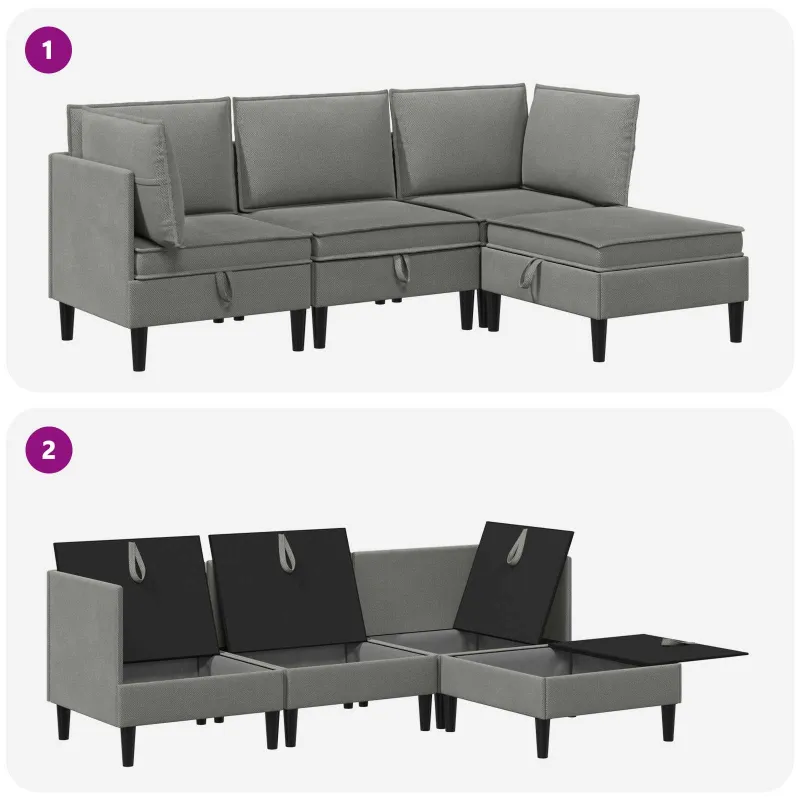 Svetainės baldų komplektas 4 pcs Tamsiai pilka Audinys