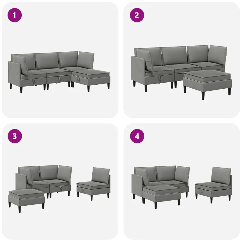 Svetainės baldų komplektas 4 pcs Tamsiai pilka Audinys