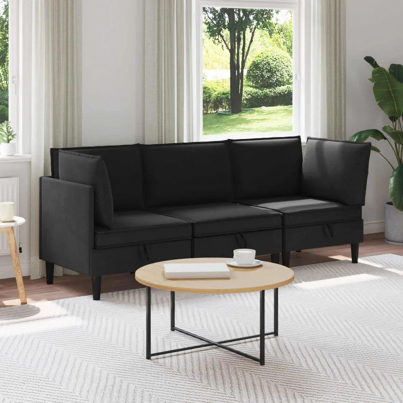 Svetainės baldų komplektas 3 pcs Juoda Audinys