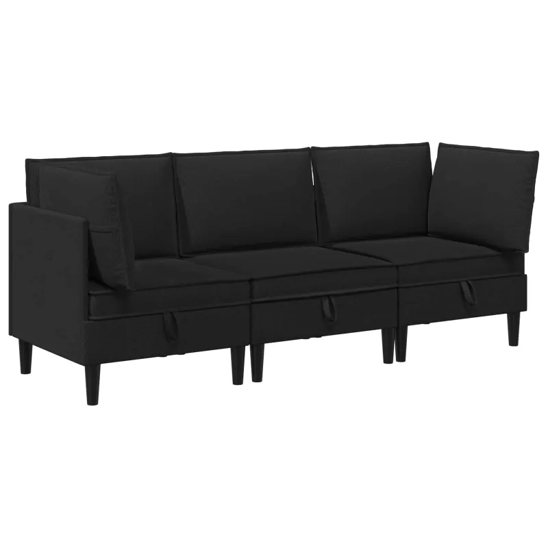 Svetainės baldų komplektas 3 pcs Juoda Audinys