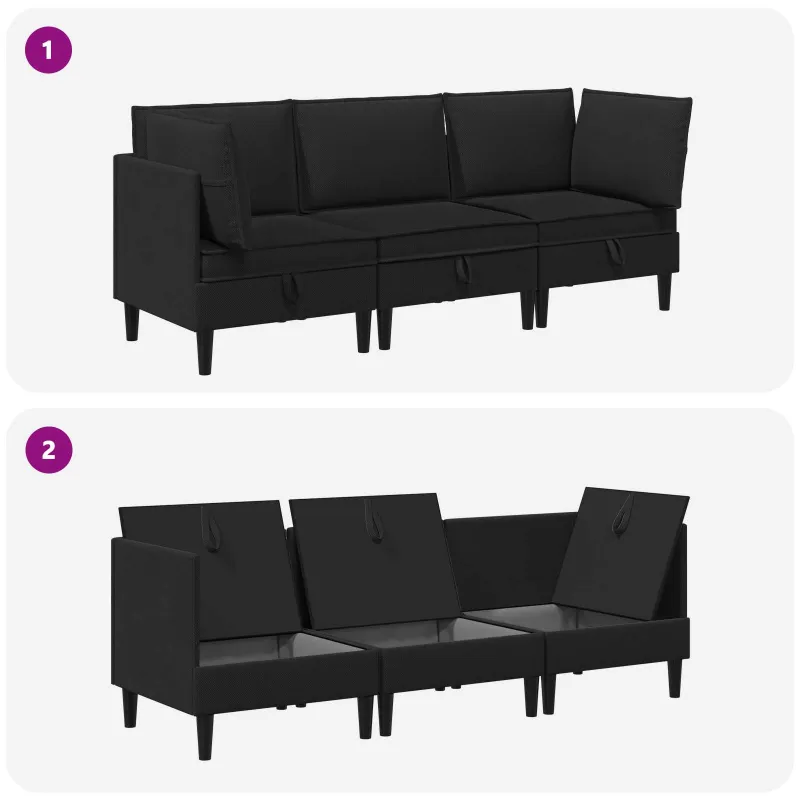 Svetainės baldų komplektas 3 pcs Juoda Audinys