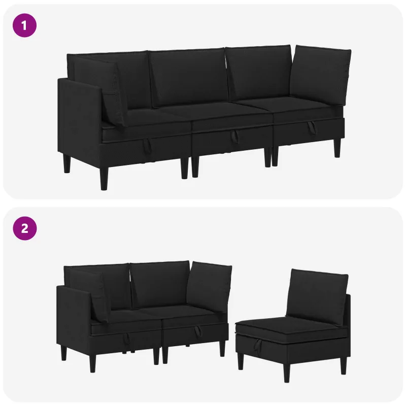 Svetainės baldų komplektas 3 pcs Juoda Audinys