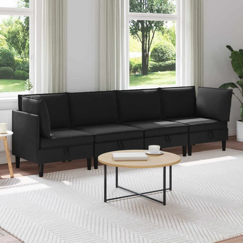 Svetainės baldų komplektas 4 pcs Juoda Audinys