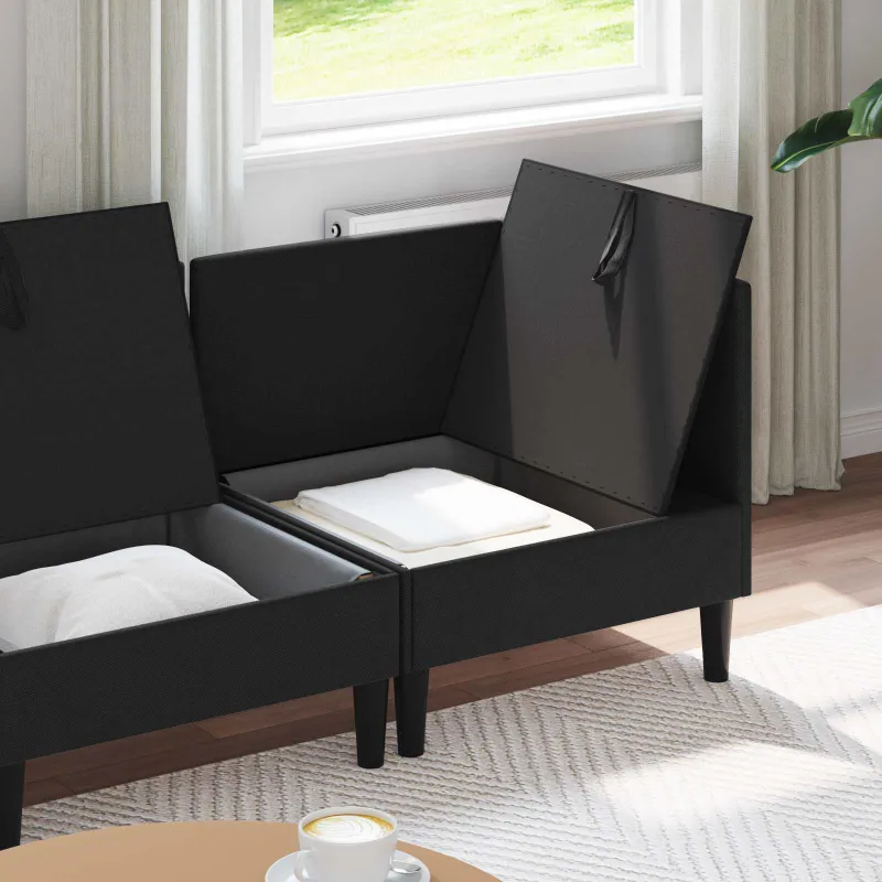 Svetainės baldų komplektas 4 pcs Juoda Audinys