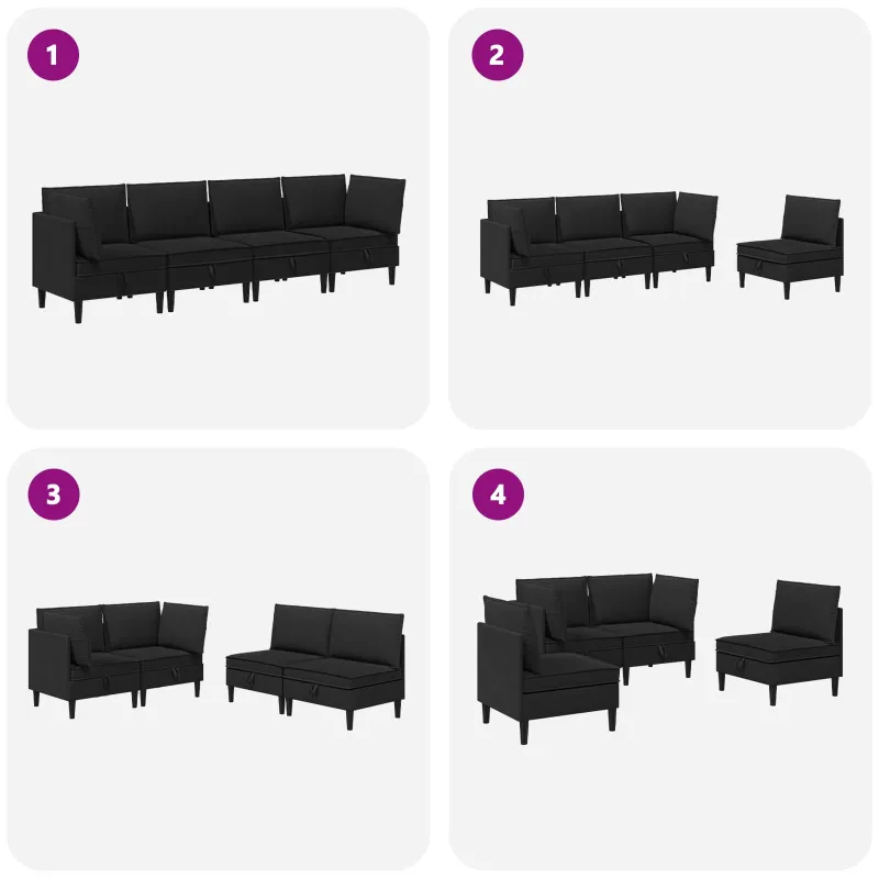 Svetainės baldų komplektas 4 pcs Juoda Audinys