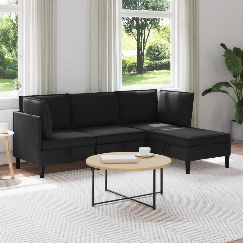 Svetainės baldų komplektas 4 pcs Juoda Audinys