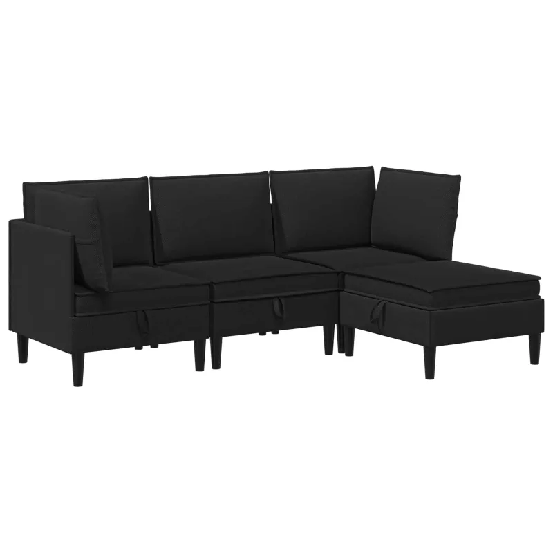 Svetainės baldų komplektas 4 pcs Juoda Audinys