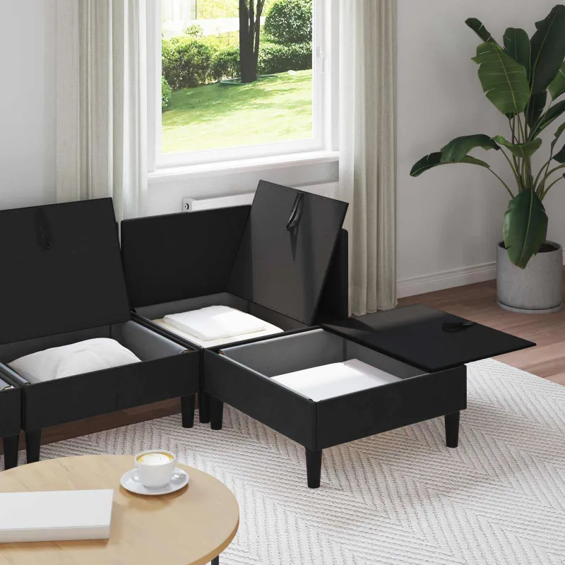 Svetainės baldų komplektas 4 pcs Juoda Audinys