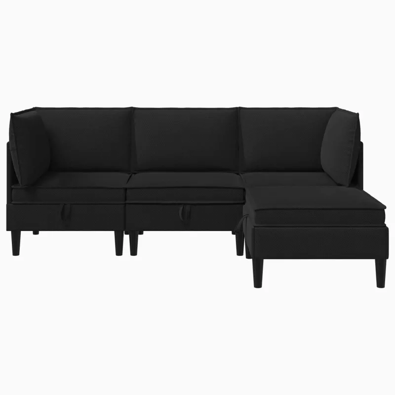Svetainės baldų komplektas 4 pcs Juoda Audinys