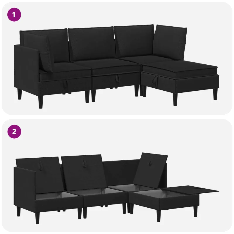 Svetainės baldų komplektas 4 pcs Juoda Audinys