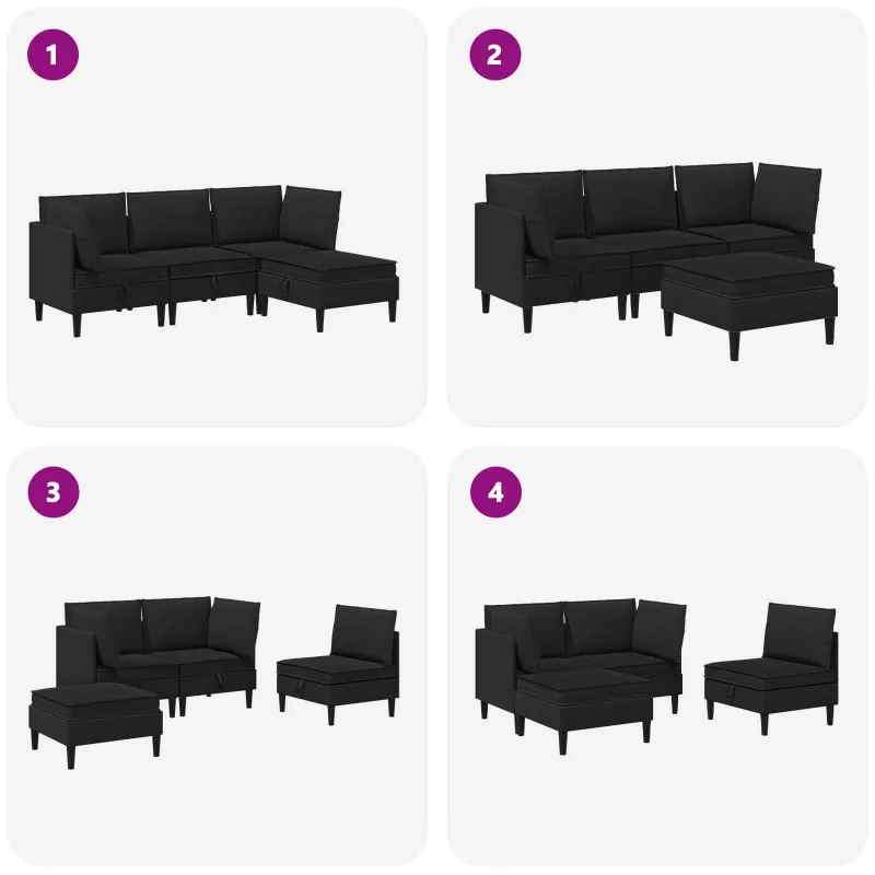 Svetainės baldų komplektas 4 pcs Juoda Audinys