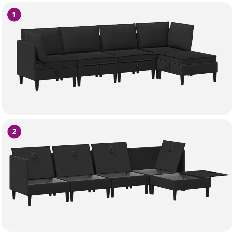 Svetainės baldų komplektas 5 pcs Juoda Audinys