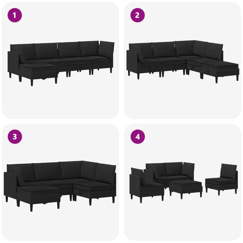 Svetainės baldų komplektas 5 pcs Juoda Audinys