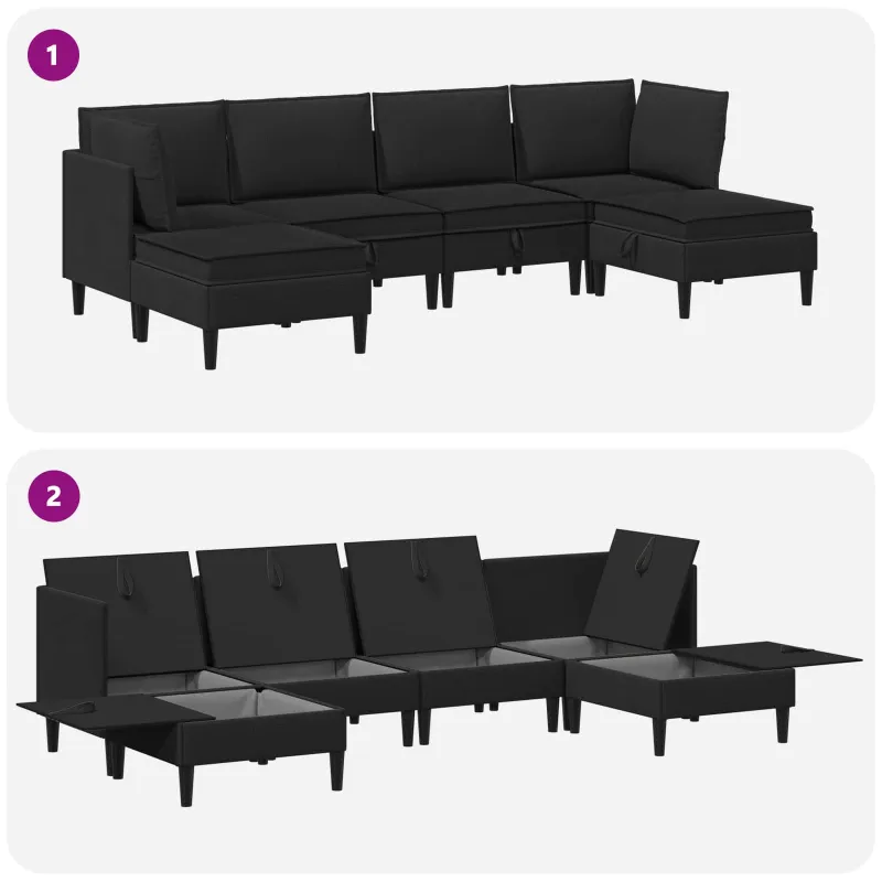 Svetainės baldų komplektas 6 pcs Juoda Audinys