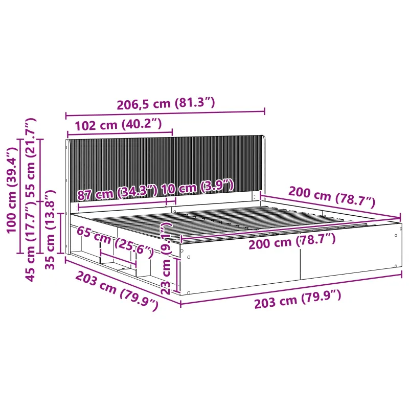 Lovos rėmas su saugojimu ir nugara Balta 200 x 200 cm