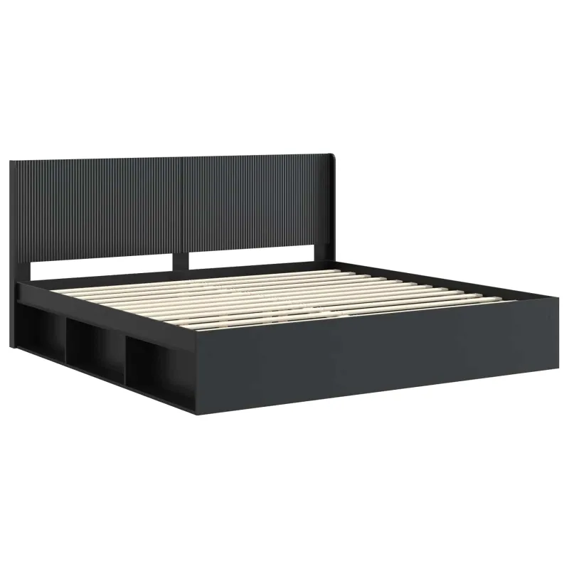 Lovos rėmas su saugojimu ir nugara Juoda 200 x 200 cm