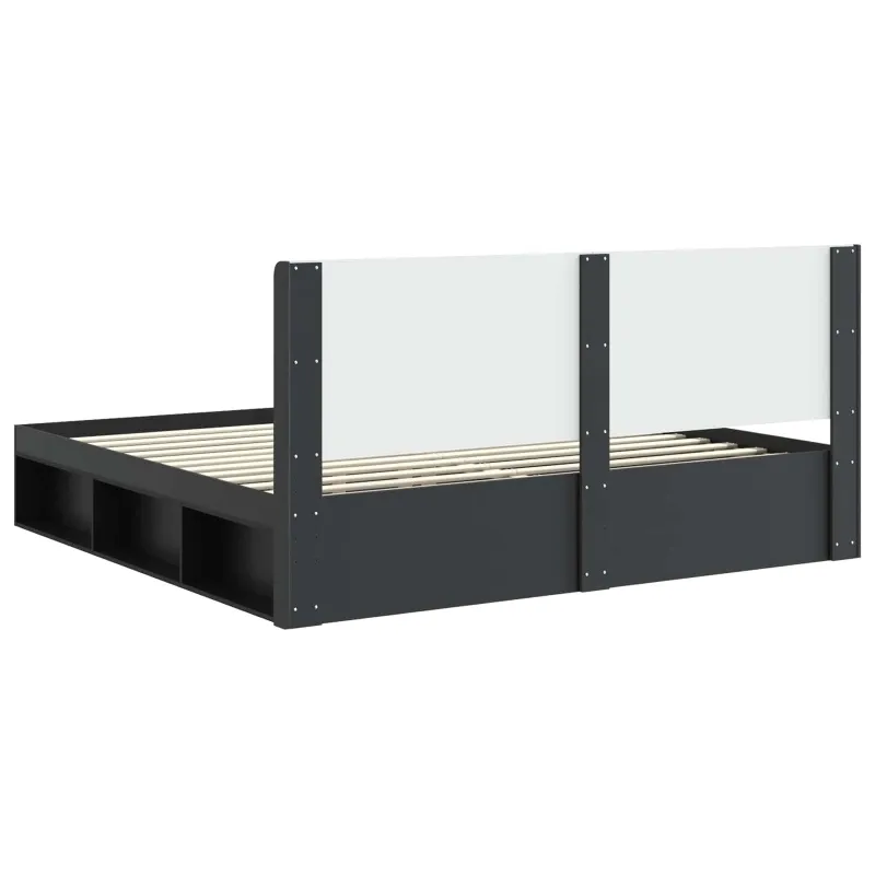 Lovos rėmas su saugojimu ir nugara Juoda 200 x 200 cm