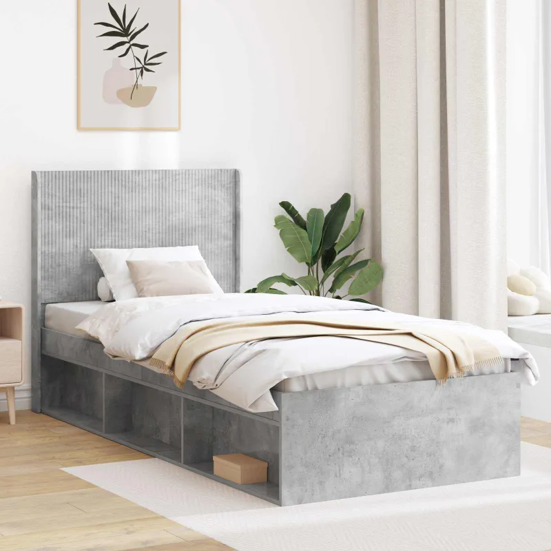 Lovos rėmas su saugojimu ir nugara Betono pilka 100 x 200 cm