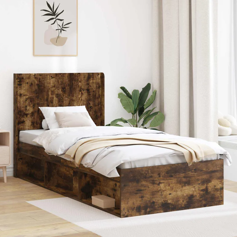 Lovos rėmas su saugojimu ir nugara Dūminio ąžuolo 100 x 200 cm
