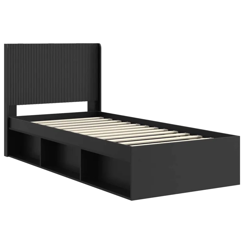 Lovos rėmas su saugojimu ir nugara Juoda 90 x 200 cm